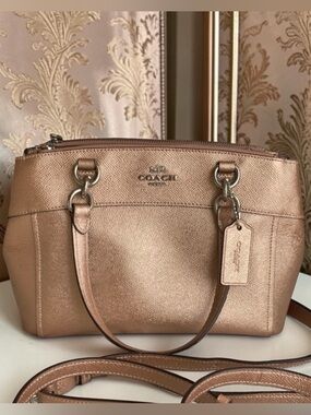 COACH Mini Brooke Carryall Metallic Rose Gold Leather Satchel Crossbody